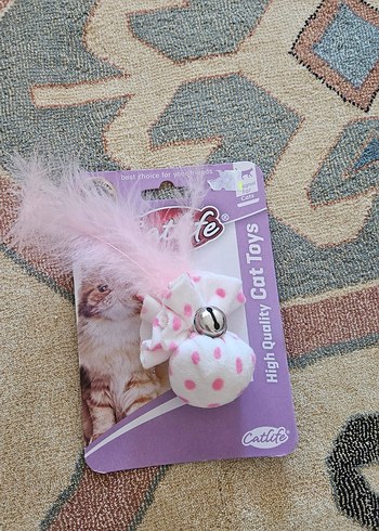 Pastel Pembe Kedi Oyuncağı Tüy ve Zil - Görsel 2