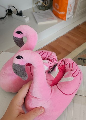 Kız Çocuk Pembe Flamingo Desenli Fermuarlı Terlik - Görsel 3