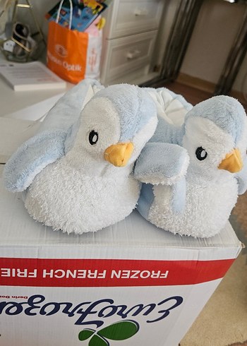 Mavi Gri Peluş Penguen Oyuncaklı Panduf - Görsel 4