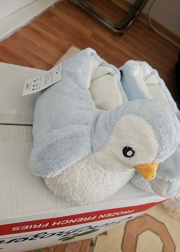Mavi Gri Peluş Penguen Oyuncaklı Panduf - Görsel 3