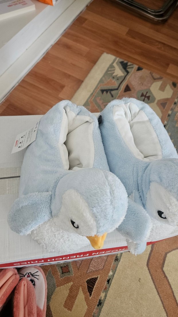 Mavi Gri Peluş Penguen Oyuncaklı Panduf - Görsel 2