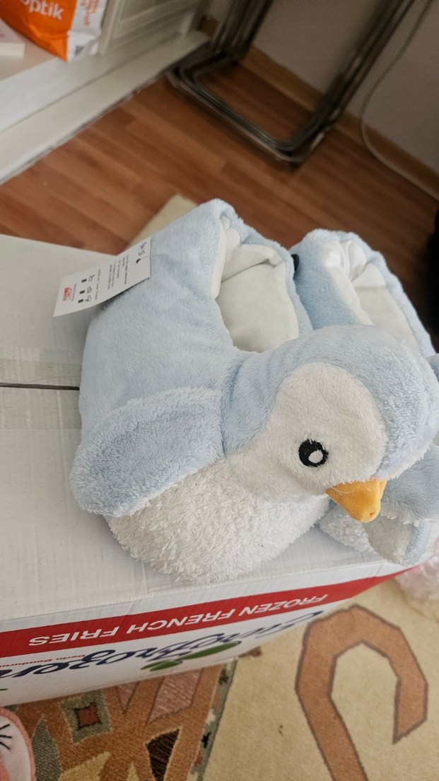 Mavi Gri Peluş Penguen Oyuncaklı Panduf - Görsel 3