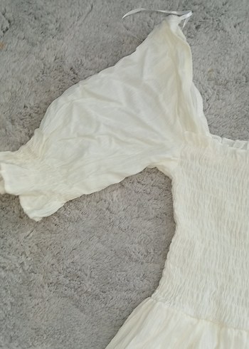 xs Beden Beyaz Keten Bohem Kısa Kollu Elbise etek 50cm göğüs kısmı 20 cm