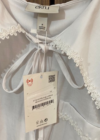 Nakış Detaylı Beyaz Kadın Gömlek - Görsel 3
