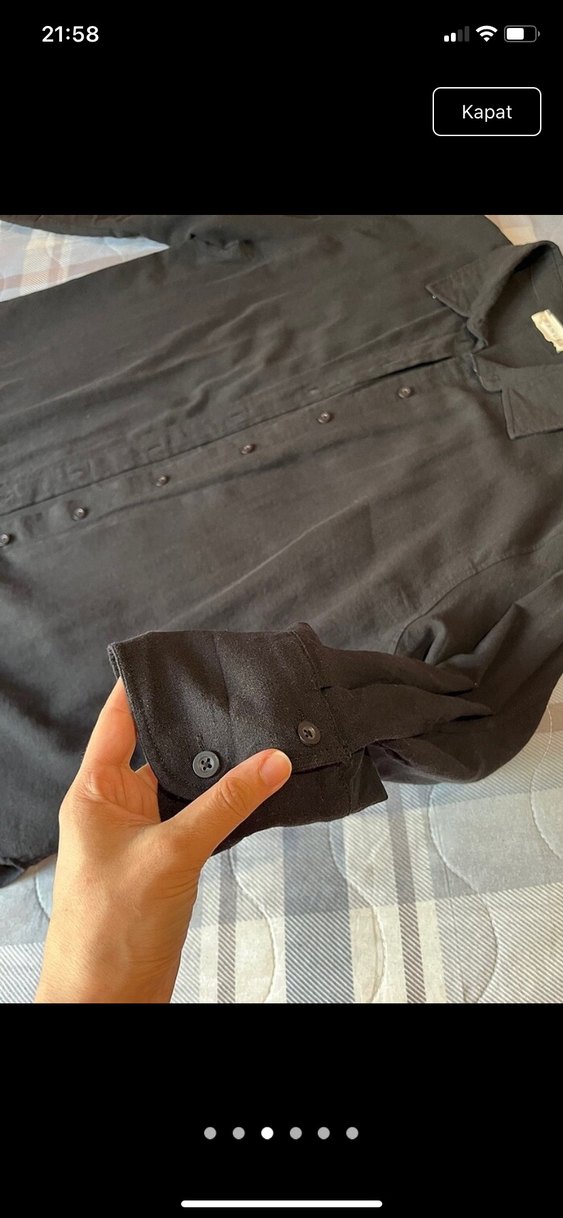 Düğmeli Siyah Keten Kadın Gömlek MANUKA - Görsel 3