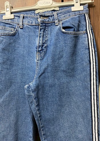 Çizgili Kemerli Mavi Kadın Kot Pantolon LCW - Görsel 2