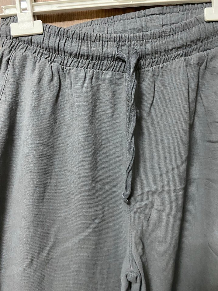 Gri Bol Kesim Keten Kadın Pantolon - Görsel 4