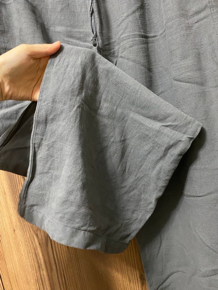 Gri Bol Kesim Keten Kadın Pantolon - Görsel 5