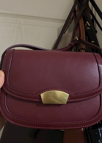 Bordo Deri Kadın Askılı Çanta MANGO - Görsel 3