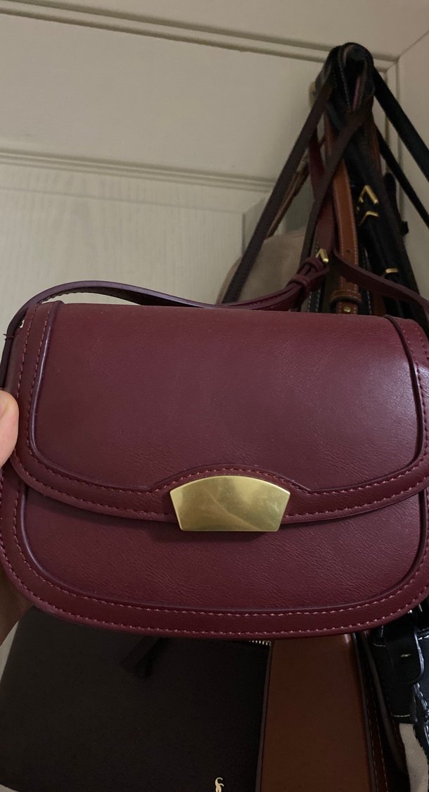 Bordo Deri Kadın Askılı Çanta MANGO - Görsel 3