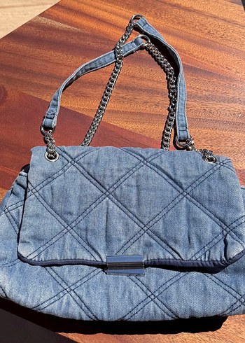 Beden mavi Renk Stradivarius Zincir Detaylı Mavi Batik Denim Kadın Çanta
