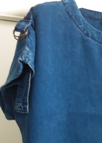 34 Beden Kısa Kollu Lacivert Kot Midi Elbise