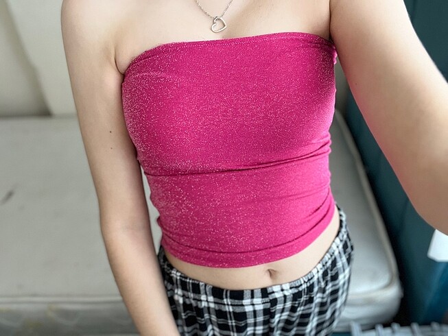 Pembe straplez crop