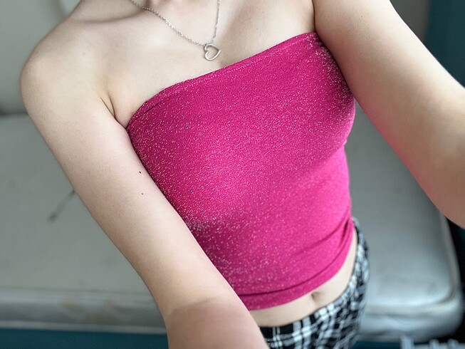 Pembe straplez crop