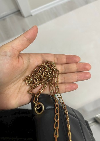 Zincir Detaylı Siyah Deri Kadın Çanta - Görsel 2