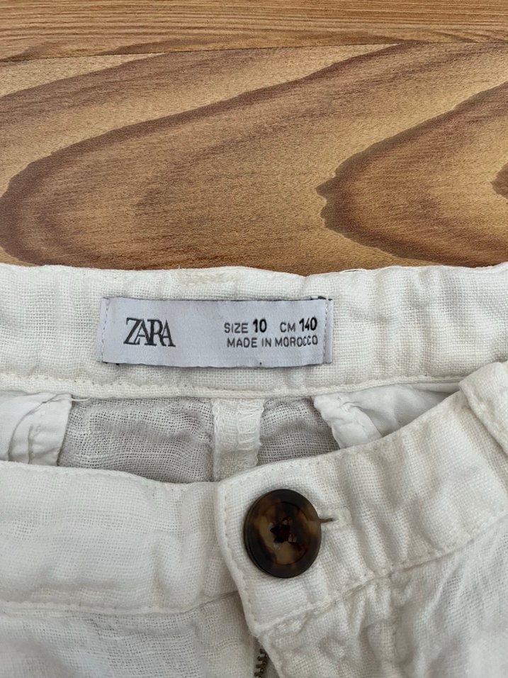 Düğmeli Beyaz Keten Pantolon - Görsel 3