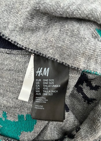 H&M Gri Dinozor Nakışlı Örgü Bere ve Atkı Seti