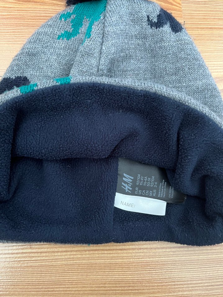 Gri Dinozor Nakışlı Örgü Bere ve Atkı Seti - Görsel 3