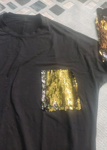 Kız Çocuk Siyah Payetli Uzun Kollu Tişört - Görsel 4