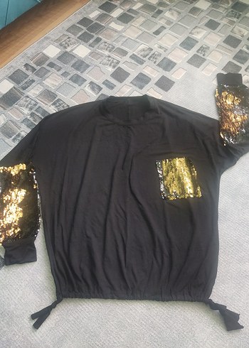 Kız Çocuk Siyah Payetli Uzun Kollu Tişört - Görsel 2