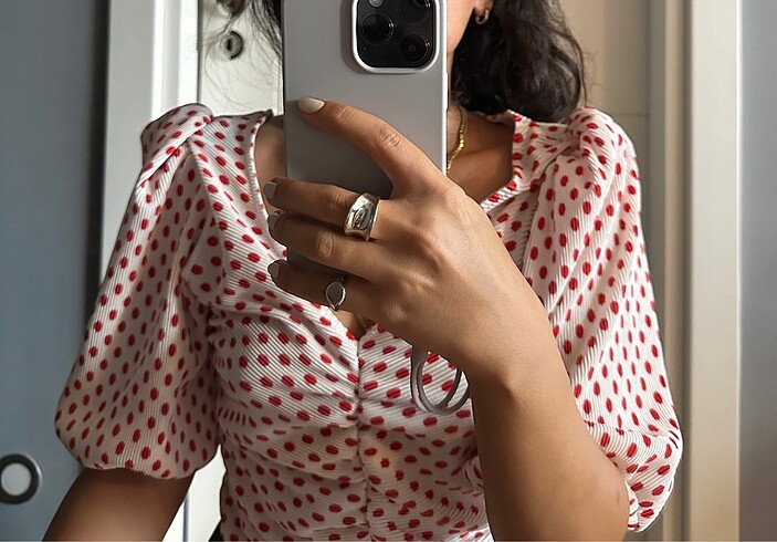 Mudo vatkalı görünümlü puantiyeli gömlek bluz - Görsel 7