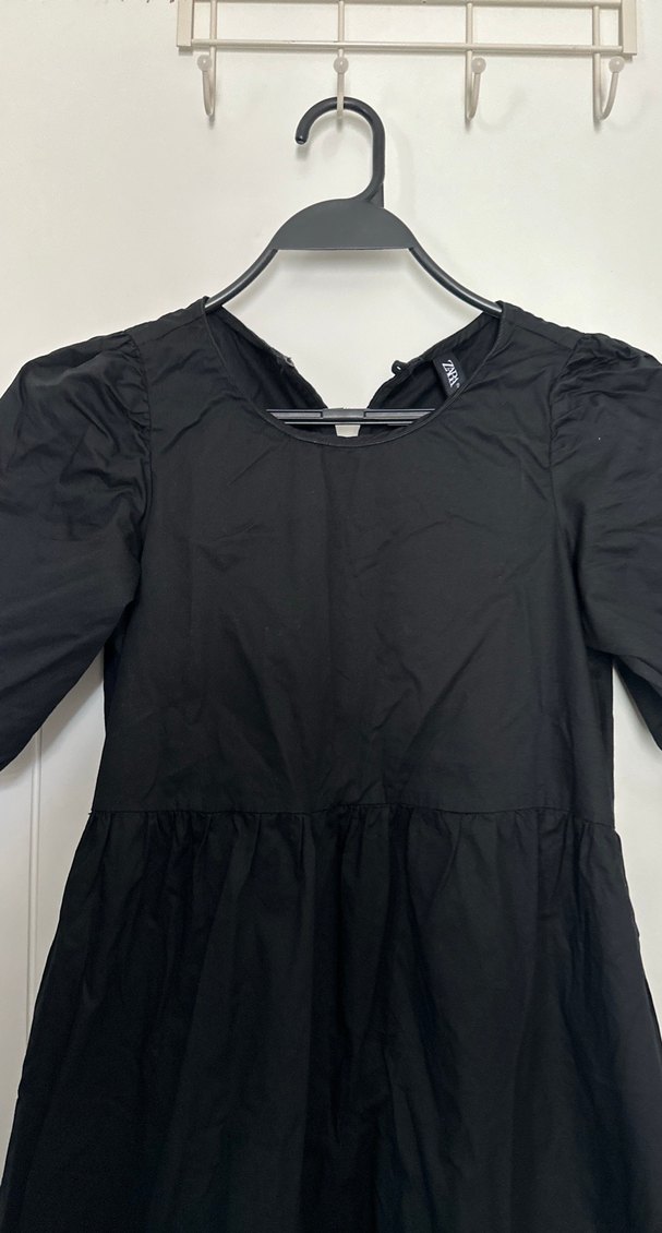Zara poplin kumaş Siyah Uzun Siyah Günlük Kadın Elbise - Görsel 2
