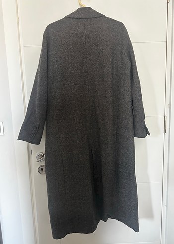 %100 yün Uzun Antrasit Gri Kaban - Görsel 7