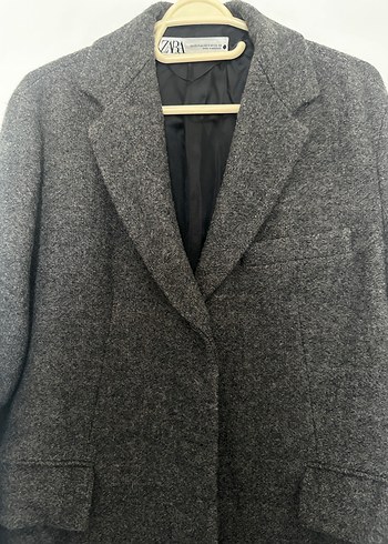 %100 yün Uzun Antrasit Gri Kaban - Görsel 3