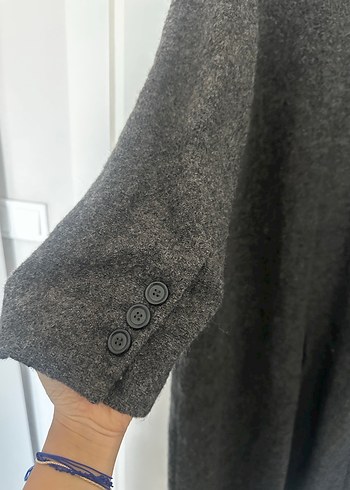 %100 yün Uzun Antrasit Gri Kaban - Görsel 6