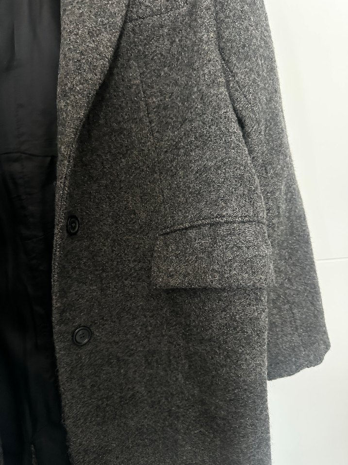 %100 yün Uzun Antrasit Gri Kaban - Görsel 2