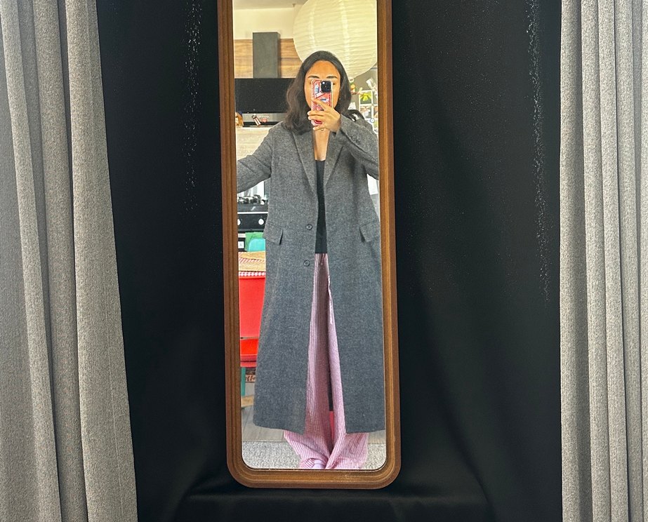 %100 yün Uzun Antrasit Gri Kaban - Görsel 5