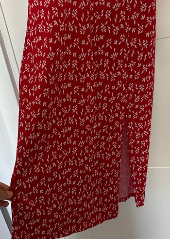 Zara Kırmızı Midi yırtmaçlı İnce Askılı Elbise - Görsel 2