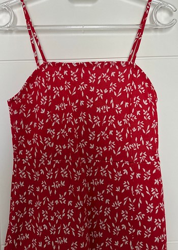 Zara Kırmızı Midi yırtmaçlı İnce Askılı Elbise - Görsel 3