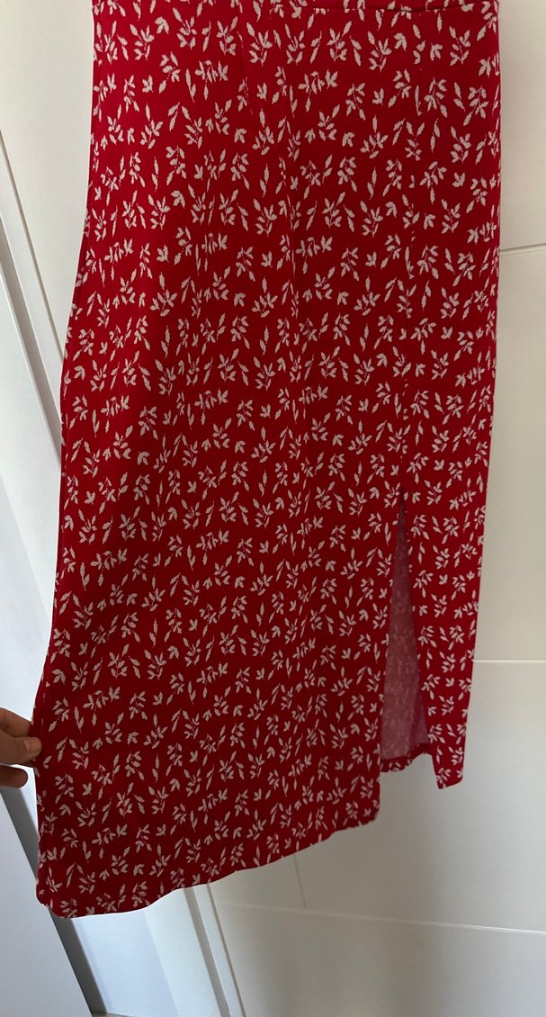 Zara Kırmızı Midi yırtmaçlı İnce Askılı Elbise - Görsel 2