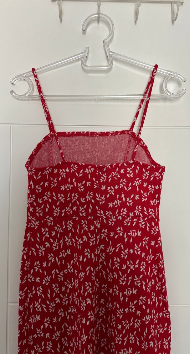 Zara Kırmızı Midi yırtmaçlı İnce Askılı Elbise - Görsel 4