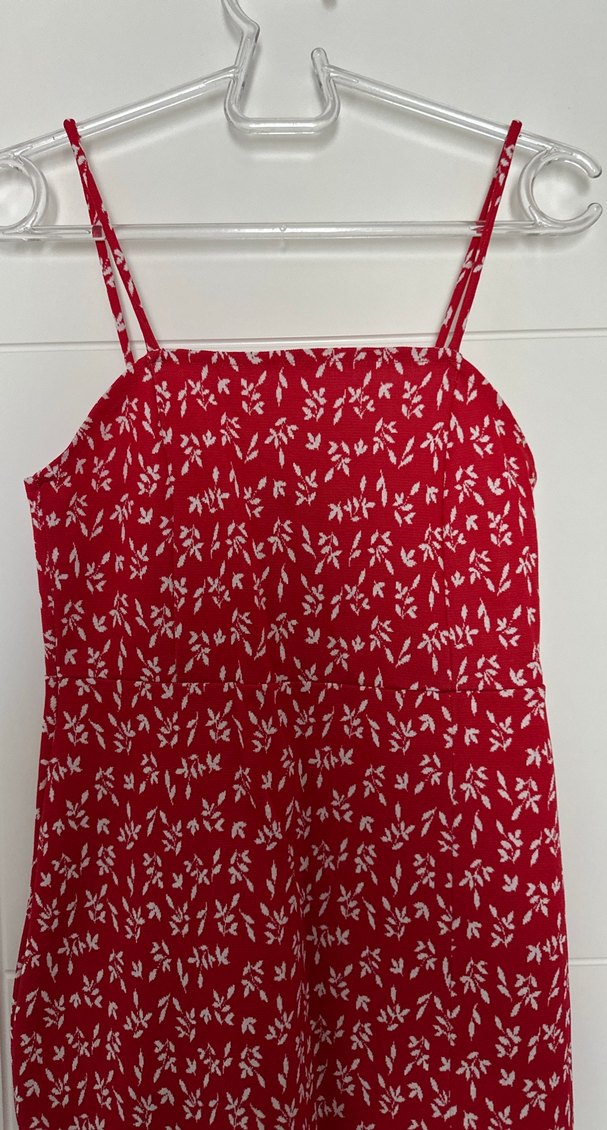 Zara Kırmızı Midi yırtmaçlı İnce Askılı Elbise - Görsel 3