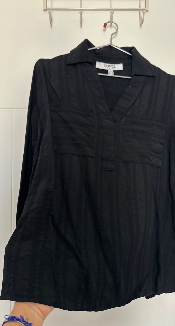 İpekyol Siyah pamuklu Uzun Kollu Düğmeli Kadın Gömlek - Görsel 4