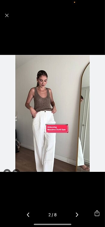 Massimo Dutti Massimo dutti beyaz geniş rahat kesim pamuklu pantolon