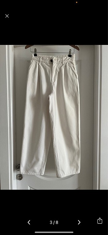 xs Beden Massimo dutti beyaz geniş rahat kesim pamuklu pantolon