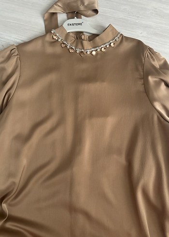 Bej Uzun Kollu Dökümlü Kadın Elbise - Görsel 2