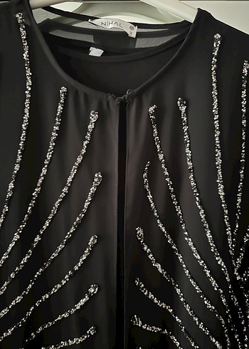 İşlemeli Siyah Uzun Kollu Uzun Elbise - Görsel 4