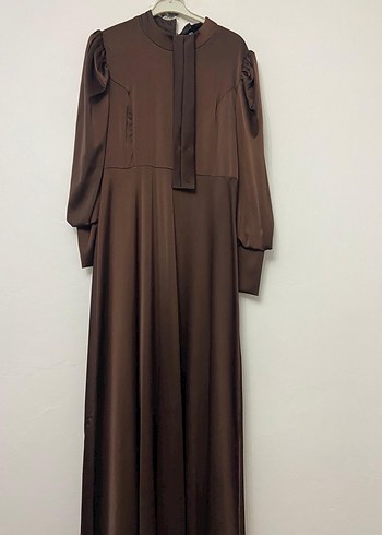 Uzun Kol Drapeli Kahverengi Kadın Elbise - Görsel 2