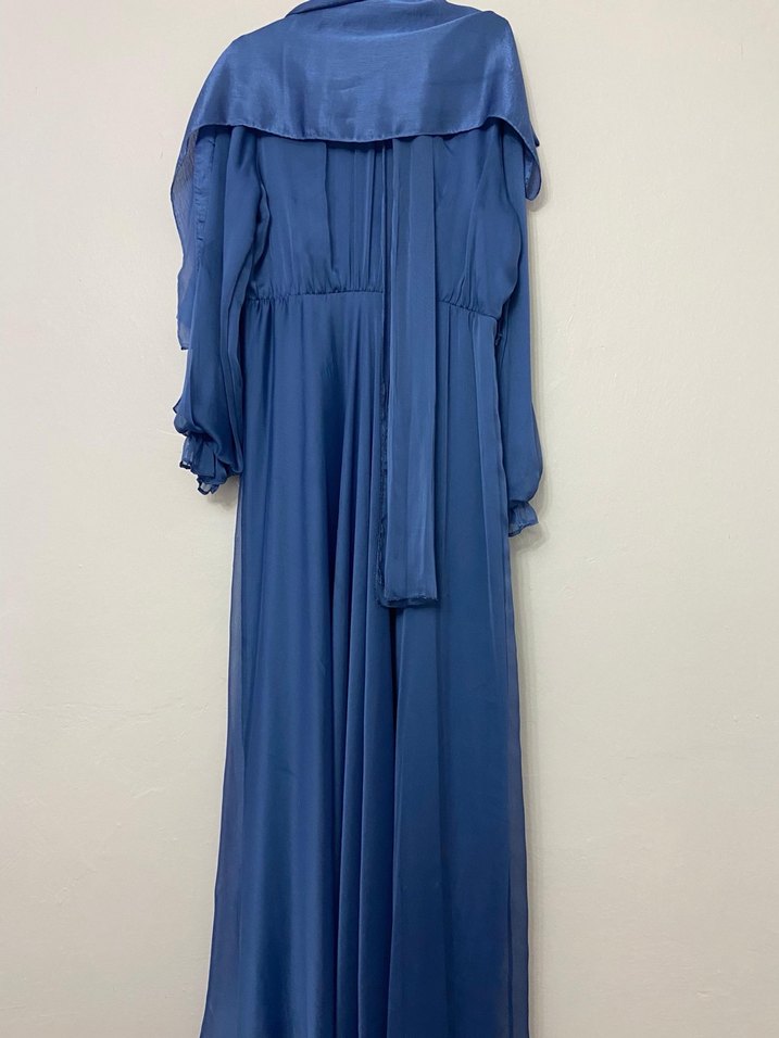 Mavi Parlak Uzun Bohem Kadın Elbise - Görsel 4