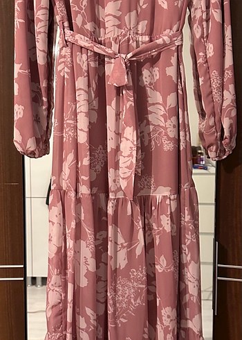 Pembe Çiçekli Uzun Salaş Kadın Elbise - Görsel 2