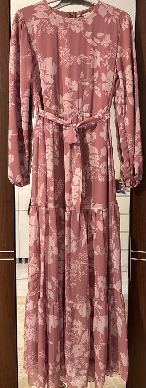 Pembe Çiçekli Uzun Salaş Kadın Elbise - Görsel 2