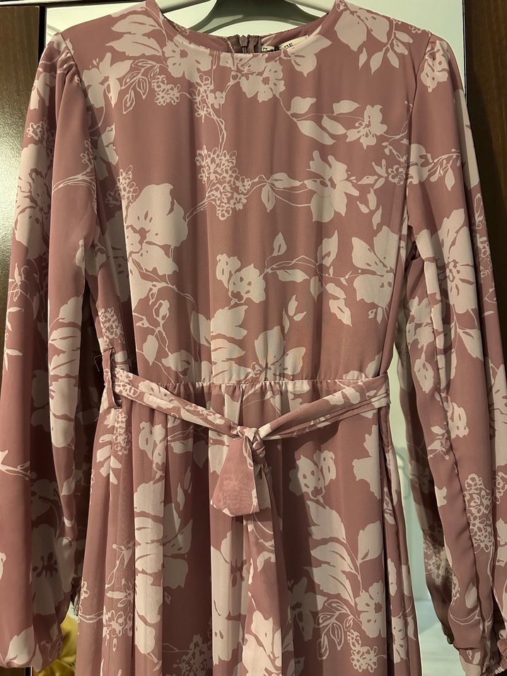 Pembe Çiçekli Uzun Salaş Kadın Elbise - Görsel 3