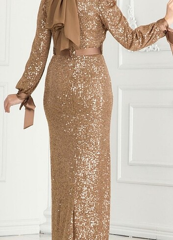 xl Beden camel Renk Abiye