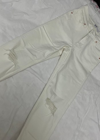 Kadın Beyaz Rahat Kesim Keten Pantolon - Görsel 4