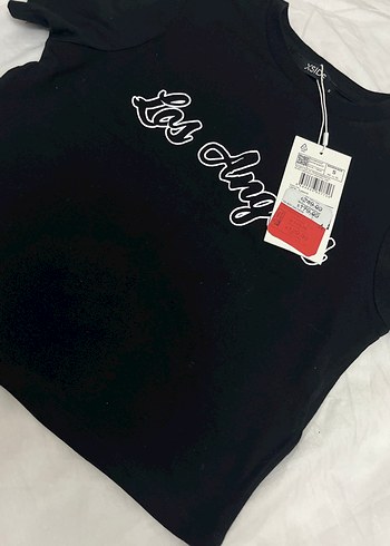 Siyah Los Angeles Baskılı Dantelli Kısa Tişört - Görsel 3