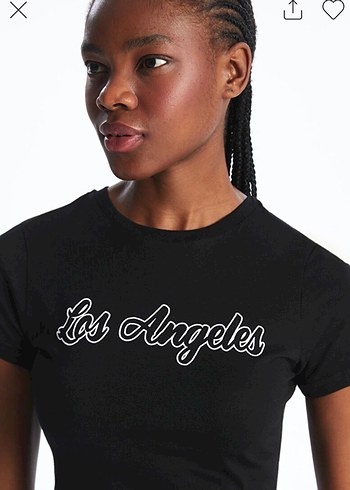 Siyah Los Angeles Baskılı Dantelli Kısa Tişört - Görsel 2